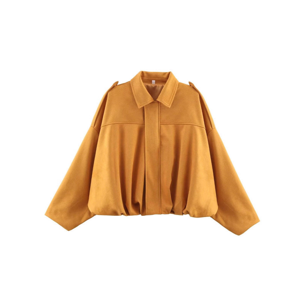 Damen nan Oversize-Kurzjacke mit Ballon-Saum, Schulterpatten und verdeckter Frontleiste Echo Archiv