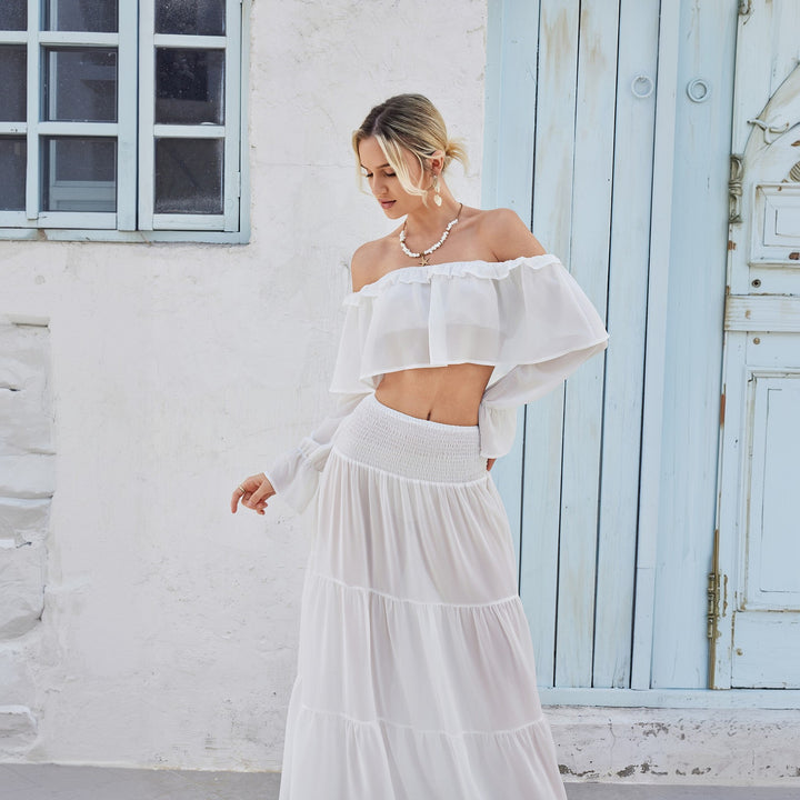 Damen lässiges Crop-Top und Maxirock Set Echo Archiv