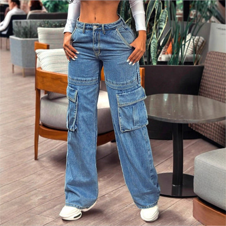 Damen tiefsitzende Wide‑Leg Cargo-Jeans mit XXL-Klappentaschen Echo Archiv