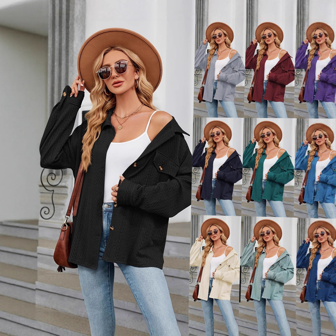 Damen Texturierte Oversize-Hemdjacke mit Pattentaschen Echoarchiv