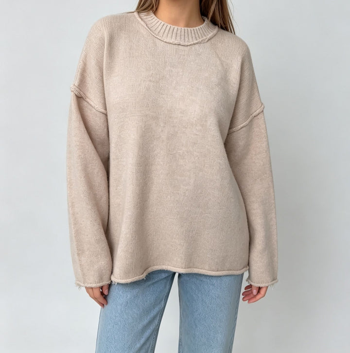 Damen Oversize-Boxy-Pullover mit kurzem Stehkragen und dekorativer Kantennaht – Mavelle