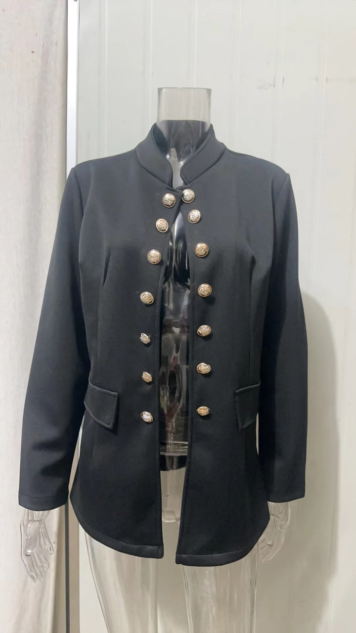 Damen nan taillierter Longblazer mit Stehkragen, dekorativer Metallknopfleiste und 3/4-Ärmeln Echo Archiv