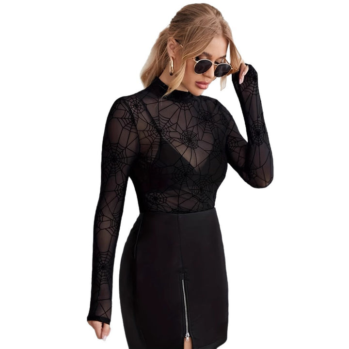 Damen nan transparentes Netzoberteil mit Spinnennetzmuster und Stehkragen Echo Archiv