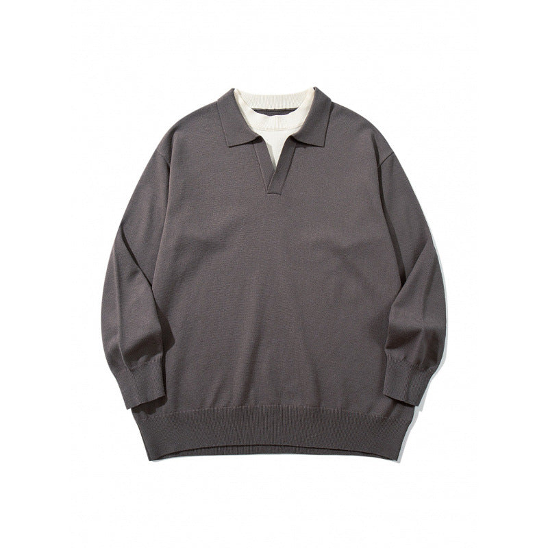 Unisex Oversize-Feinstrickpullover mit offenem Henley-Ausschnitt und kontrastiertem Innenkragen Echo Archiv
