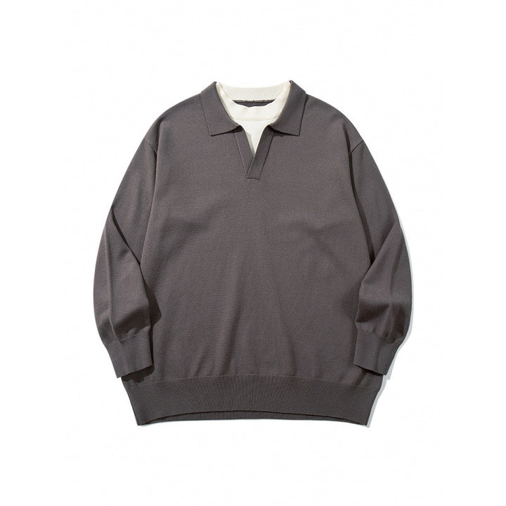 Unisex Oversize-Feinstrickpullover mit offenem Henley-Ausschnitt und kontrastiertem Innenkragen Echo Archiv
