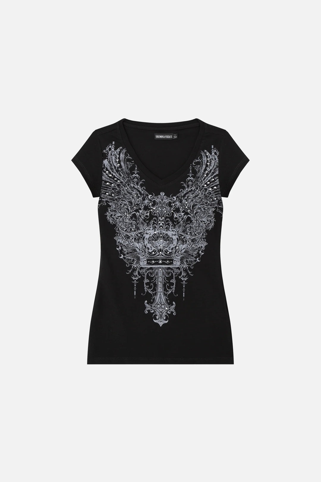 Damen V-Ausschnitt T-Shirt mit extravaganten Grafiken Echo Archiv