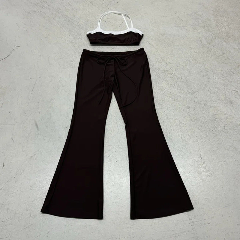 Damen sportliches Flared Set mit Crop-Top und bindbarem Bund Echo Archiv