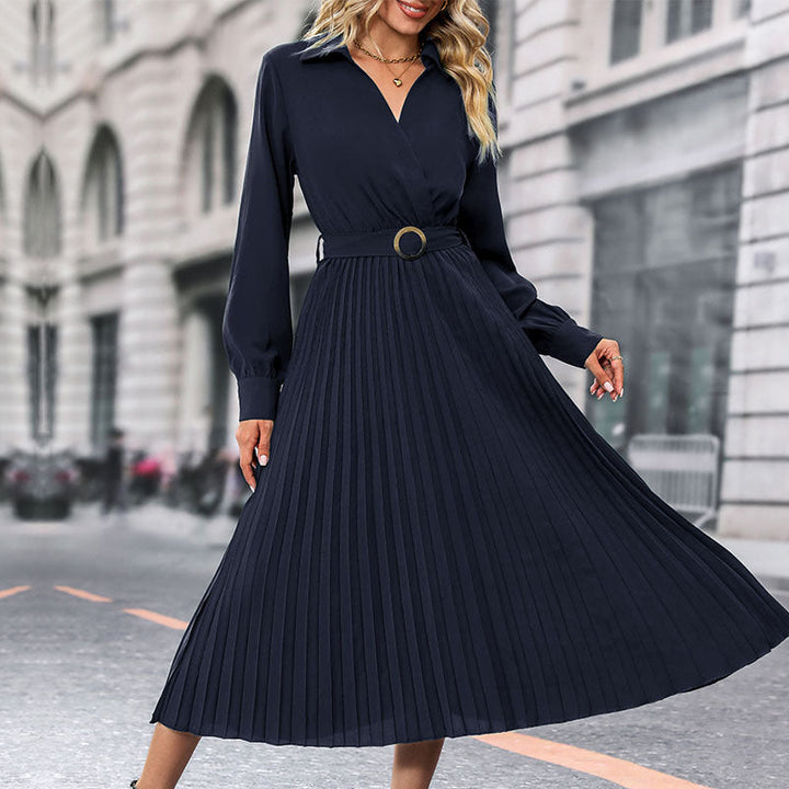 Damen Plissiertes Midikleid mit eleganter Wickeloptik und Taillengürtel Echoarchiv