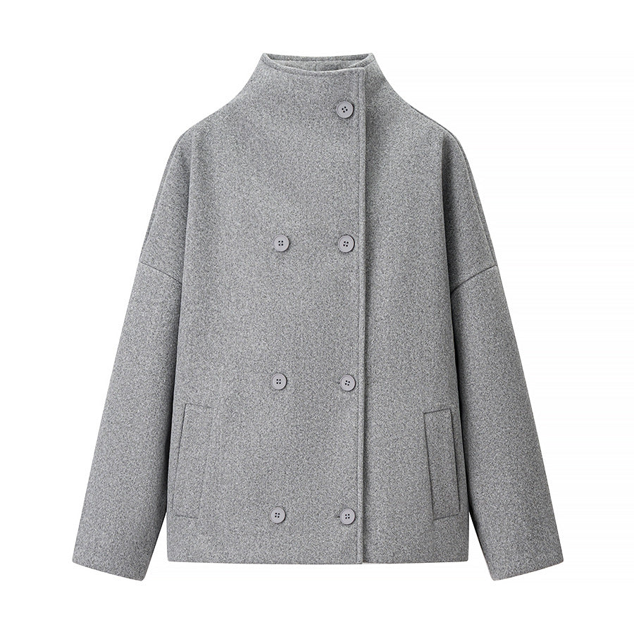 Damen Kurze doppeltgeknöpfte Oversize-Boxy-Jacke mit Stehkragen und Eingrifftaschen Echo Archiv