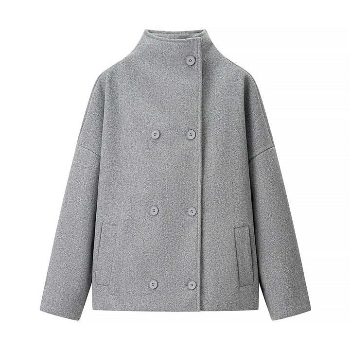Damen Kurze doppeltgeknöpfte Oversize-Boxy-Jacke mit Stehkragen und Eingrifftaschen Echo Archiv