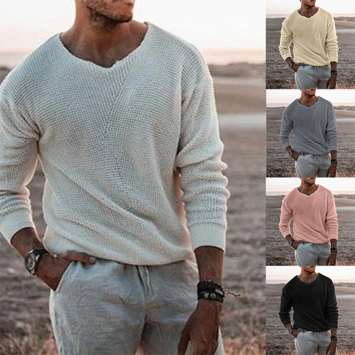 Herren V-Ausschnitt Strickpullover mit strukturiertem Design Echoarchiv