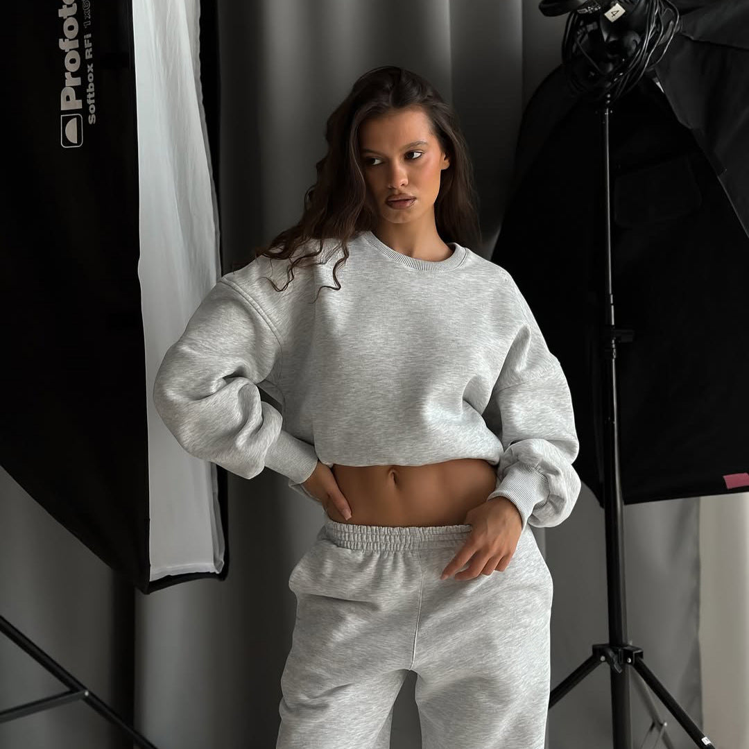 Damen taillenhohe French-Terry Jogginghose mit elastischem Bund und gerippten Fußbündchen – Avélisse