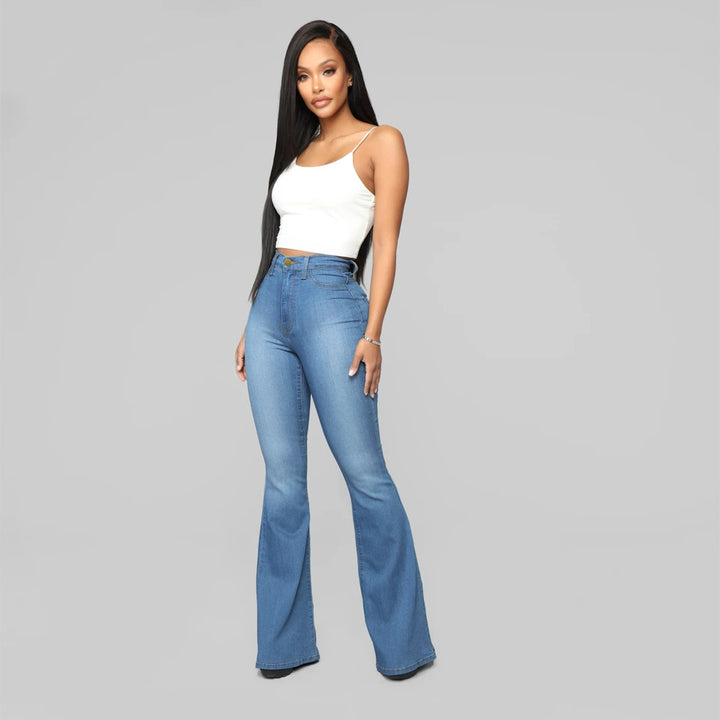 Damen Hochgeschnittene Flared-Jeans aus Stretch-Denim mit taillenformendem Schnitt Echo Archiv