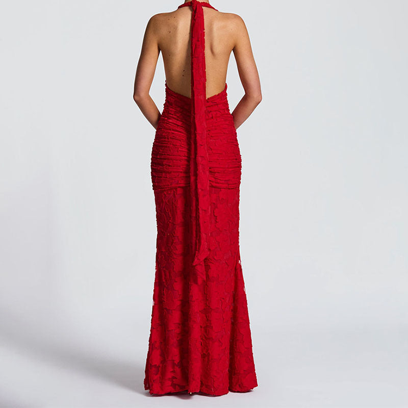 Damen Elegantes, figurbetontes Abendkleid mit tiefem V-Ausschnitt und Rüschendetails Echo Archiv