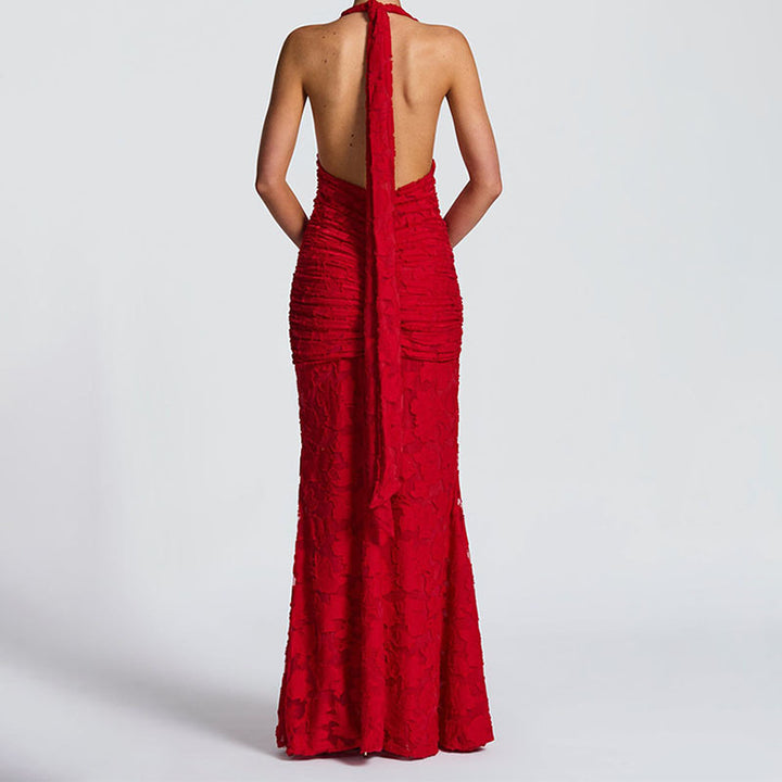 Damen Elegantes, figurbetontes Abendkleid mit tiefem V-Ausschnitt und Rüschendetails Echo Archiv