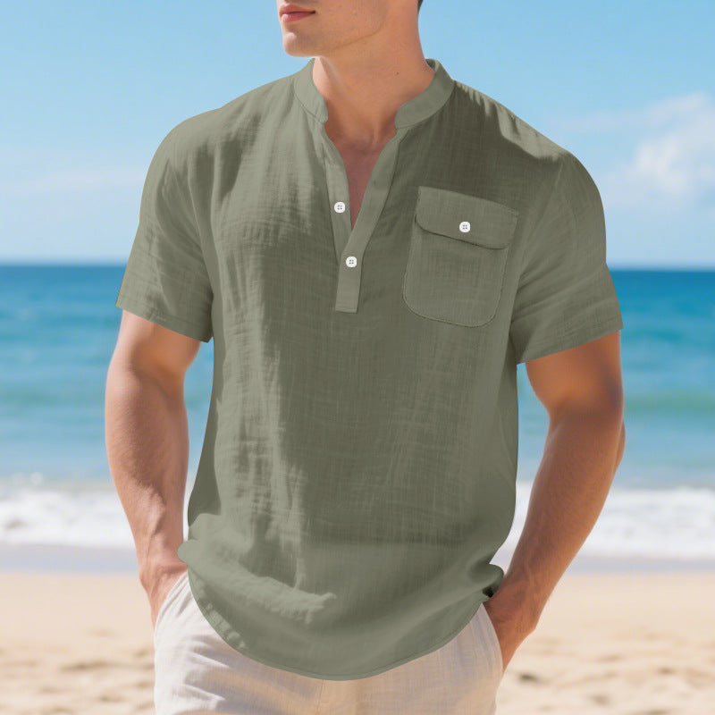 Herren Kurzarm-Henley-Shirt mit Brusttasche und modernem Schnitt Echoarchiv