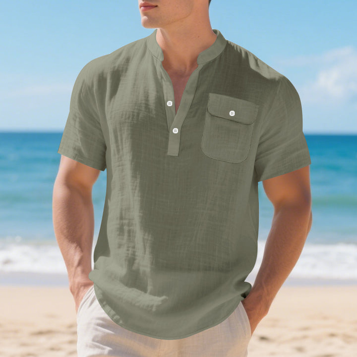 Herren Kurzarm-Henley-Shirt mit Brusttasche und modernem Schnitt Echoarchiv