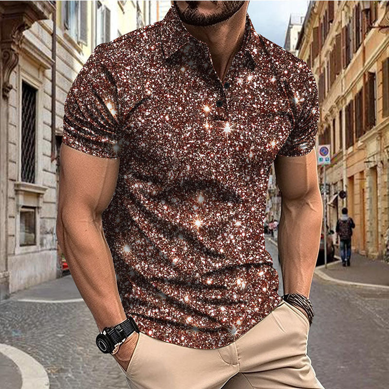 Herren Kurzarm Hemd mit funkelndem Glitzer-Design Echoarchiv