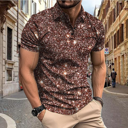 Herren Kurzarm Hemd mit funkelndem Glitzer-Design Echoarchiv