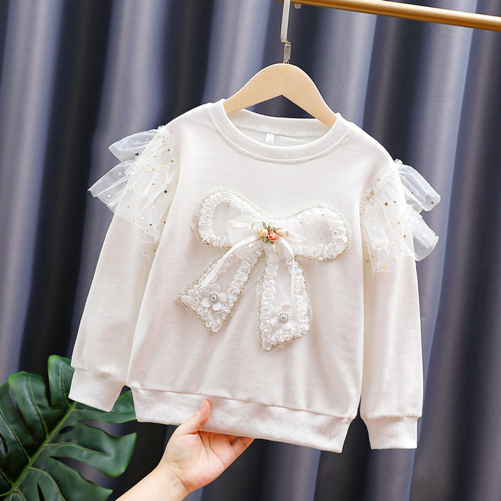 Mädchen modisches Sweatshirt mit transparenten Puffärmeln und Schleifendetail Echo Archiv