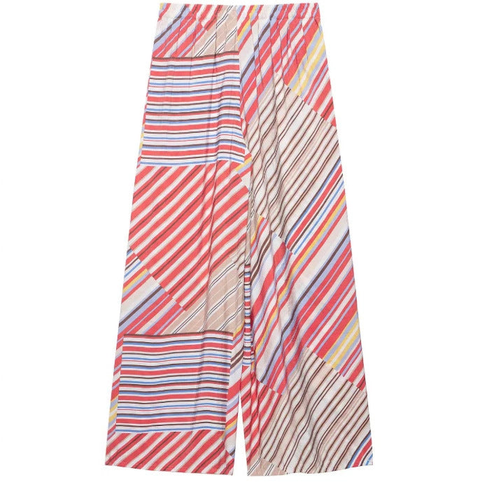 Damen Weite Palazzo‑Hose mit elastischem Bund, Tunnelzug und gestreiftem Patchwork‑Print Echo Archiv