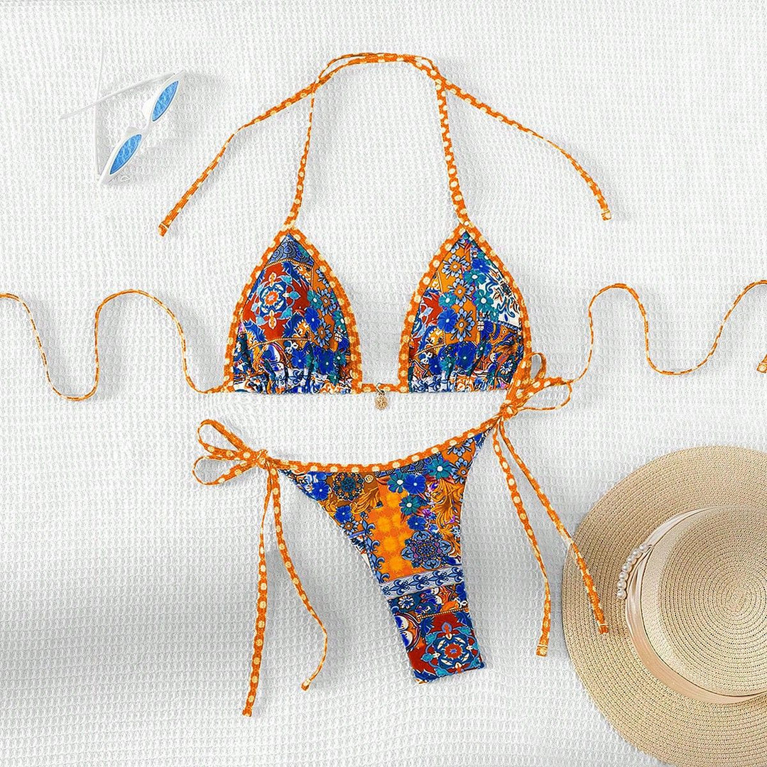 Damen Triangel-Bikini mit buntem floralen Muster und verstellbaren Bändern Echo Archiv