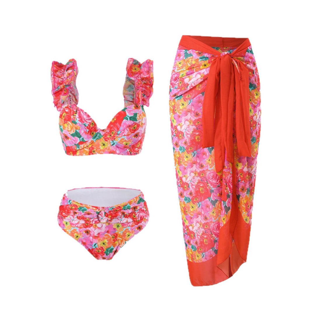 Damen Maxirock mit floralem Design und praktischer Schleifenbindung – Valéora