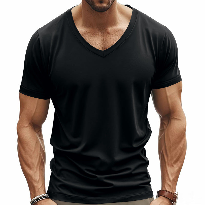 Herren V-Ausschnitt T-Shirt aus atmungsaktivem Baumwollmix mit modernem Schnitt Echoarchiv