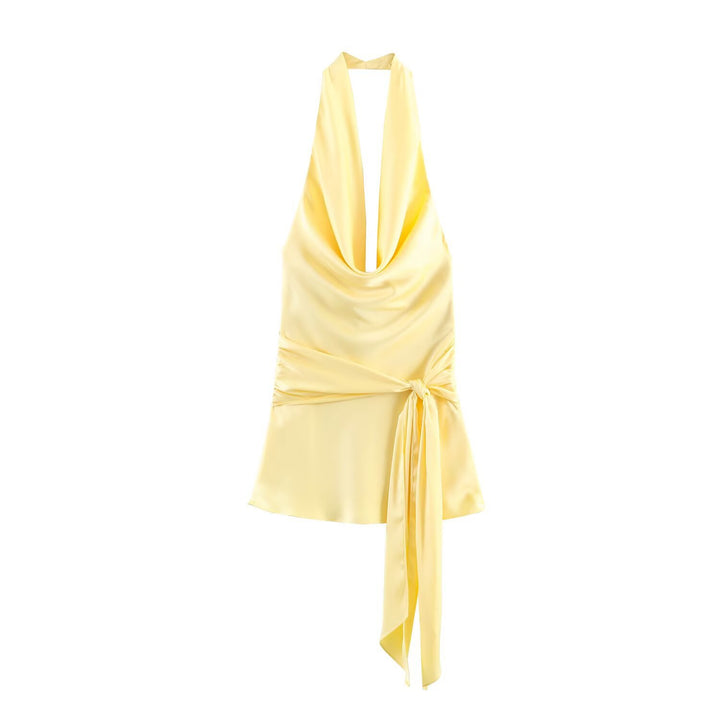 Damen Haltertop mit elegantem Wickelverschluss und fließendem Satinfinish Echo Archiv