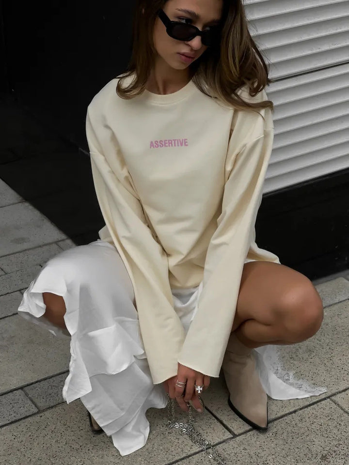 Damen Oversized Longsleeve-Sweatshirt mit Statement-Print und Rundhalsausschnitt – Avérine