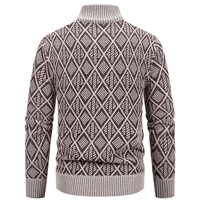 Herren Strickzipjacke mit Rautenmuster, Stehkragen und durchgehendem Reißverschluss Echo Archiv