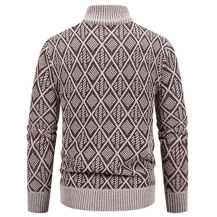 Herren Strickzipjacke mit Rautenmuster, Stehkragen und durchgehendem Reißverschluss Echo Archiv