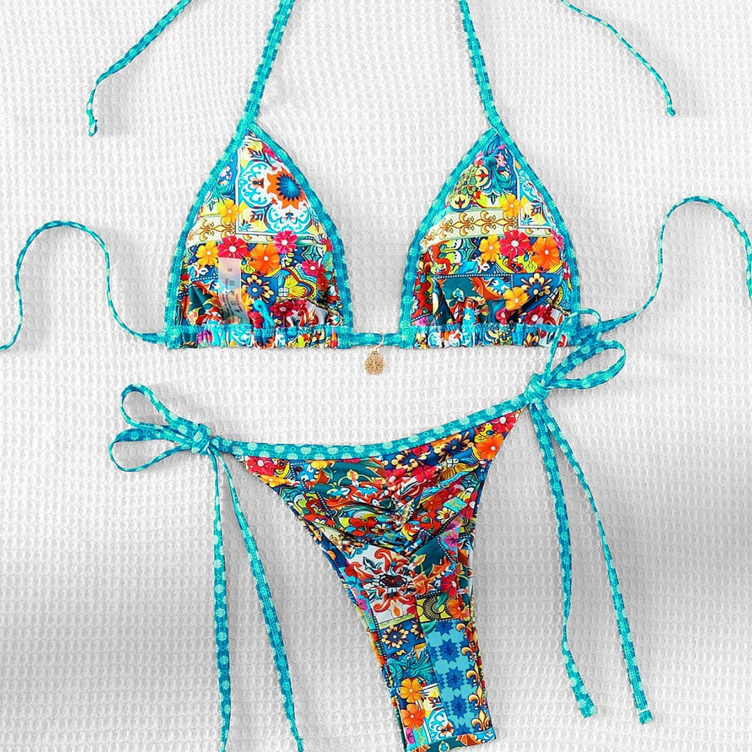 Damen Triangel-Bikini mit buntem floralen Muster und verstellbaren Bändern Echo Archiv