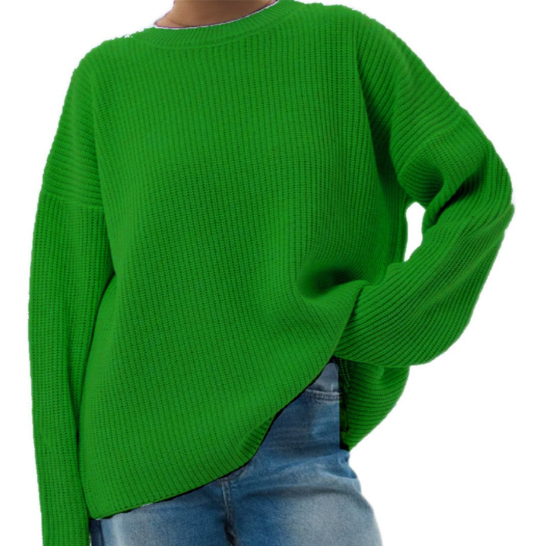 Damen Oversize Strukturstrick-Pullover mit Rundhalsausschnitt und überschnittener Schulter – Mavelle