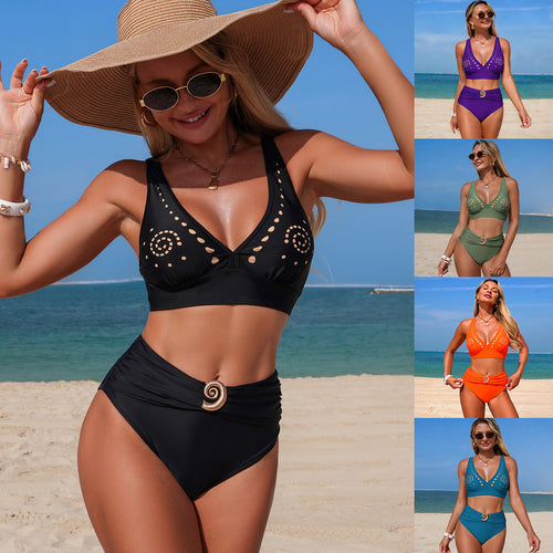 Damen Hoch geschnittenes Bikini-Set mit Wickelbund und Cut-Out-Details Echo Archiv