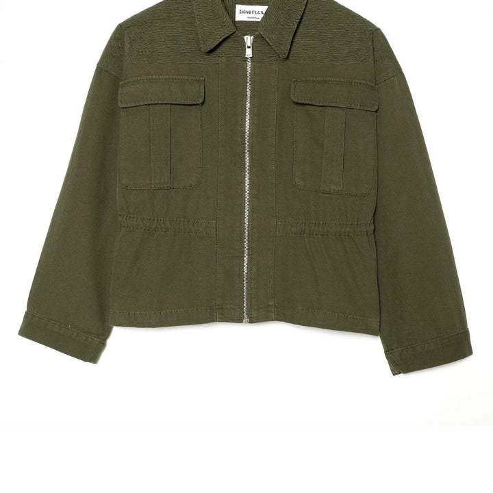 Damen Kurzgeschnittene Utility-Blousonjacke mit Stehkragen Pattentaschen und durchgehendem Reißverschluss Echo Archiv