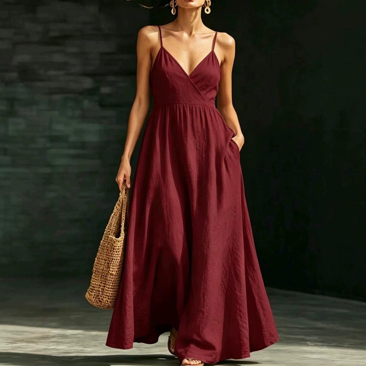 Echoarchiv Damen Sommerkleid Midikleid Spaghettiträger V-Ausschnitt