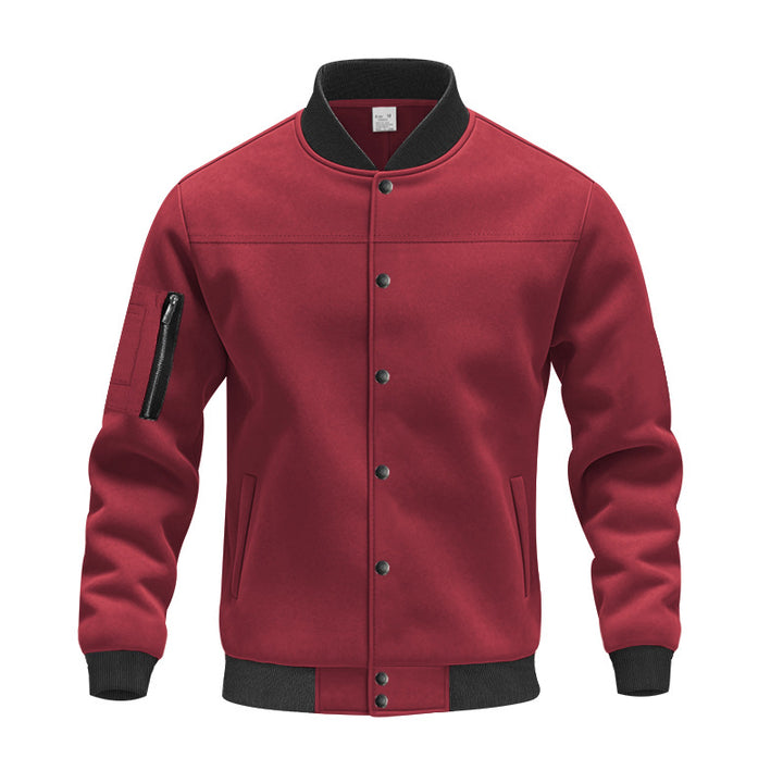 Herren Varsity-Bomberjacke mit Druckknopfverschluss, Ärmeltasche und gerippten Bündchen – Brevano