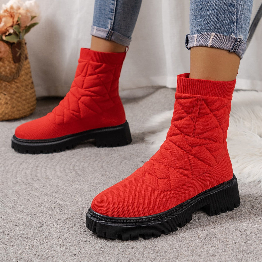 Damen Modische Stiefel mit strukturiertem Obermaterial und rutschfester Profilsohle Echoarchiv