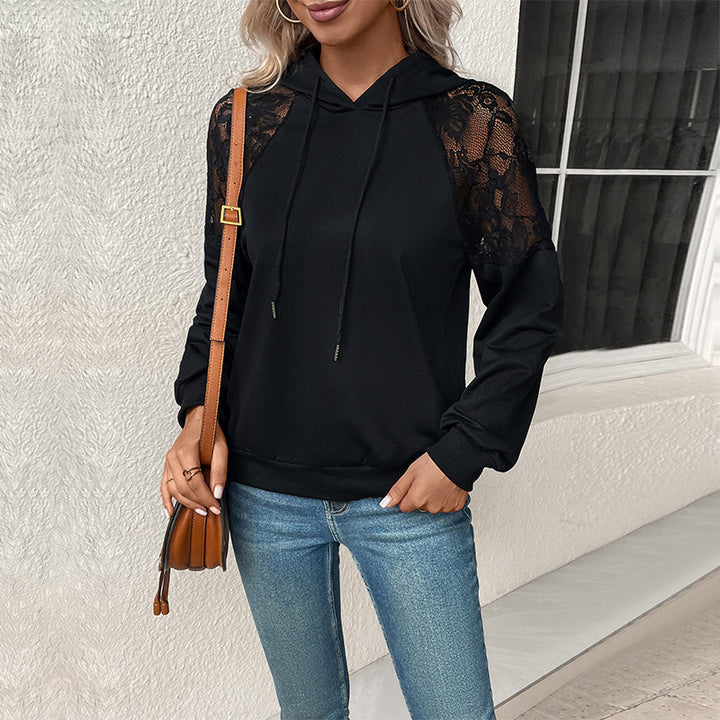 Damen Modischer Hoodie mit Spitzeneinsätzen Echo Archiv