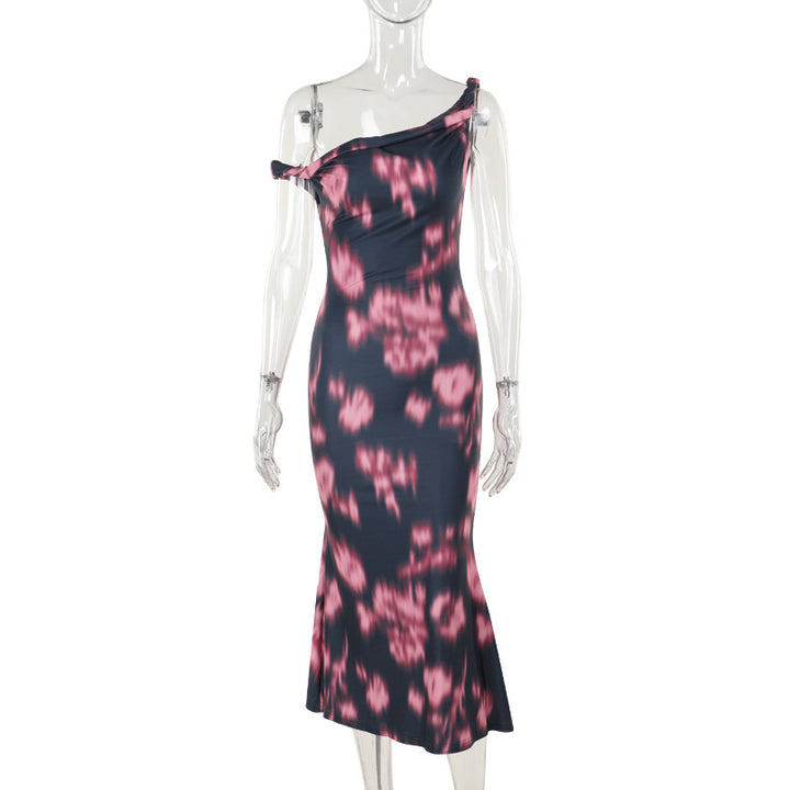 Damen figurbetontes Maxikleid mit asymmetrischem Design und einzigartigen Rüschendetails Echo Archiv