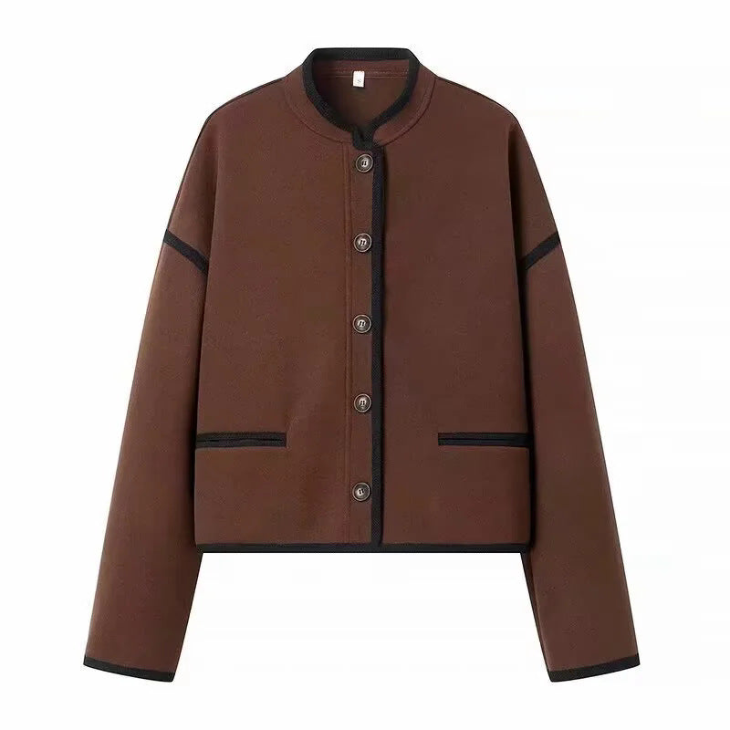 Damen nan kurz geschnittene Boxy-Jacke mit kleinem Stehkragen, kontrastpaspeln und Leistentaschen Echo Archiv