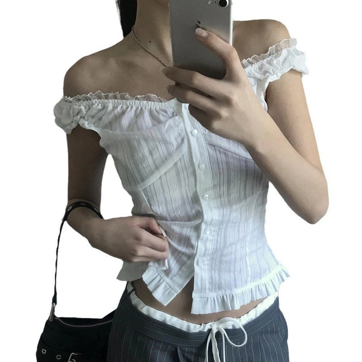 Damen Off-Shoulder Bluse mit Rüschensaum Echo Archiv