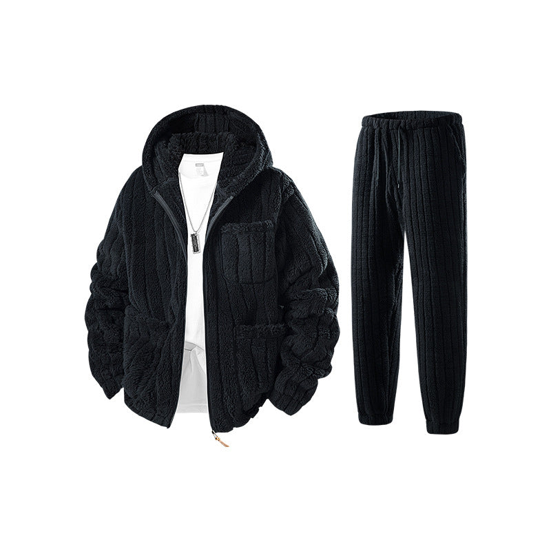 Herren Sherpa-Fleece-Set mit Kapuzenjacke, Reißverschluss und elastischer Jogginghose Echo Archiv