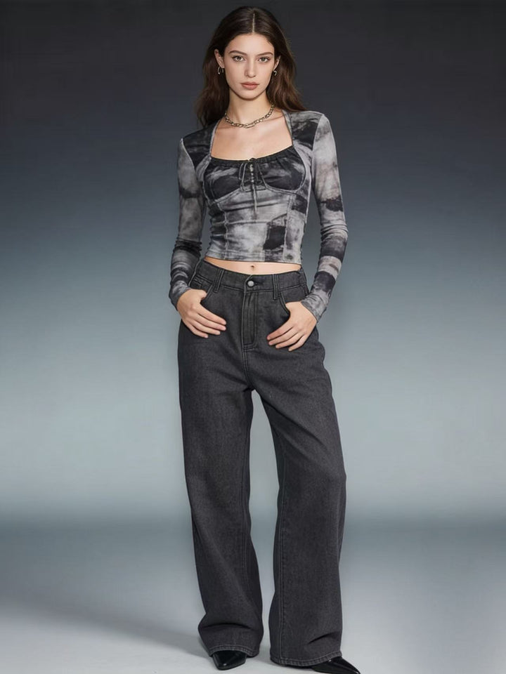 Damen modisches Langarm-Crop-Top mit Schnürung und elegantem Schnitt Echo Archiv