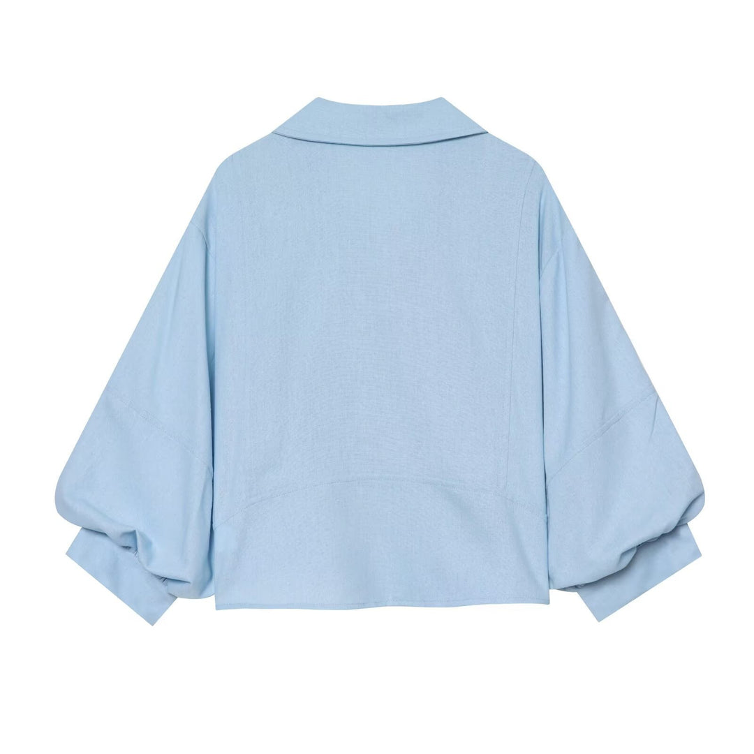 Damen weit geschnittene Oversize-Bluse mit Ballonärmeln und Hemdblusenkragen Echo Archiv