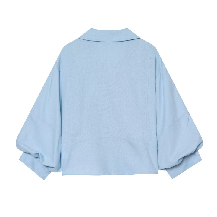 Damen weit geschnittene Oversize-Bluse mit Ballonärmeln und Hemdblusenkragen Echo Archiv