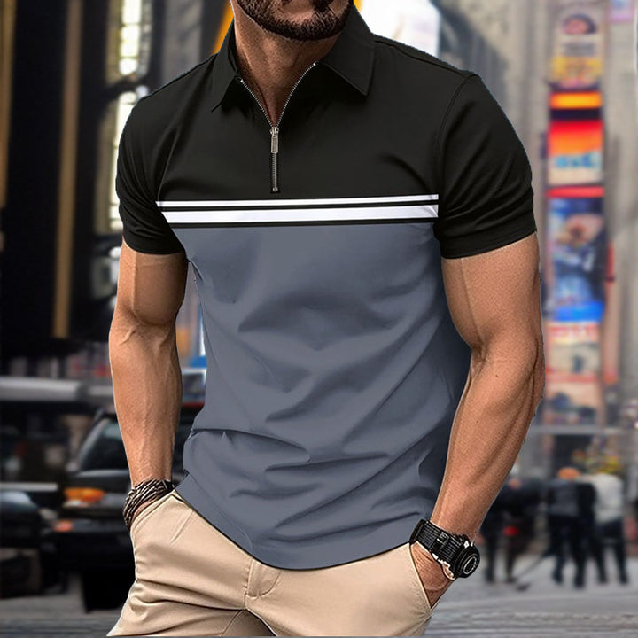Herren modernes Kurzarm-Poloshirt mit Reißverschluss und Farbblockdesign Echoarchiv