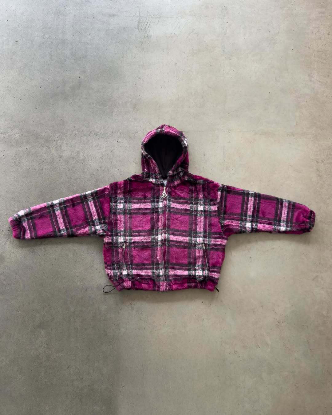 Unisex nan gefütterte Plaid-Fleece-Bomberjacke mit Kapuze Kordelzug und Reißverschlusstaschen Echo Archiv