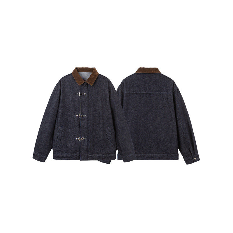 Herren Boxy-Jeansjacke mit Cordkragen und Metallknebelverschlüssen Echo Archiv